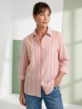 Kim Rogers -‎ Pastel Stripe Button‑Up Shirt – Size 14